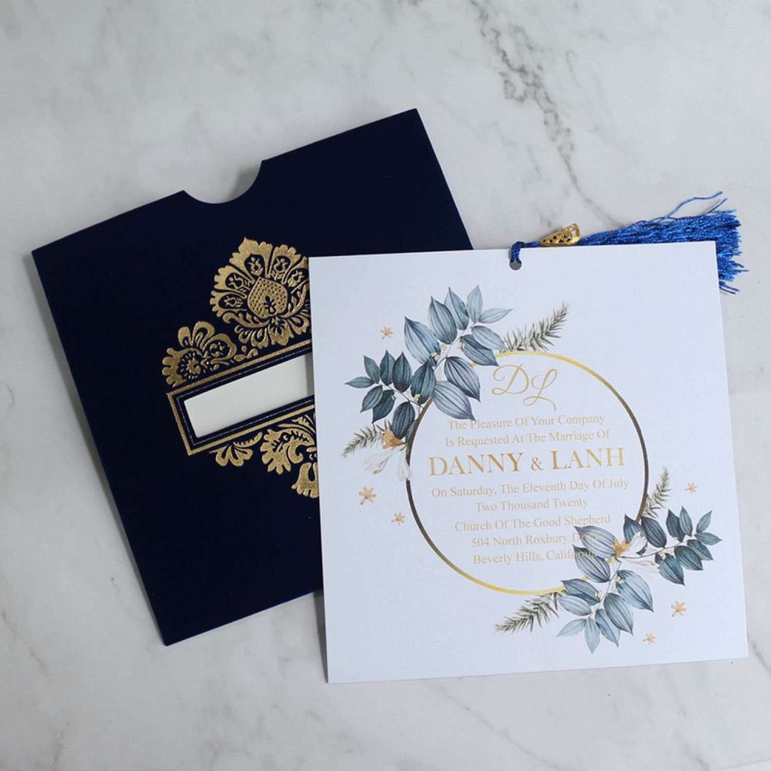 Square Invitation Card With Velvet Pocket  Elegant Greeting Card